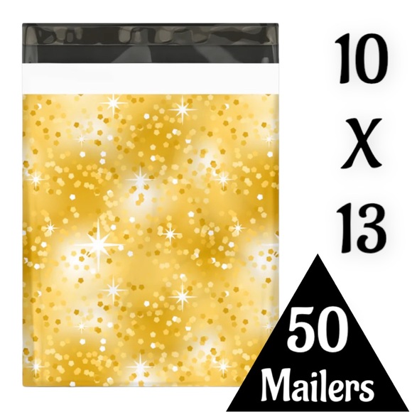 50 10X13 Poly Mailers Holidays Gold Glitter, Shipping Envelopes PRICE IS FIRM - Picture 2 of 3
